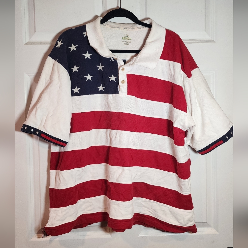 RedHead Bass Pro Shops Patriotic American Flag Polo Shirt 2XL